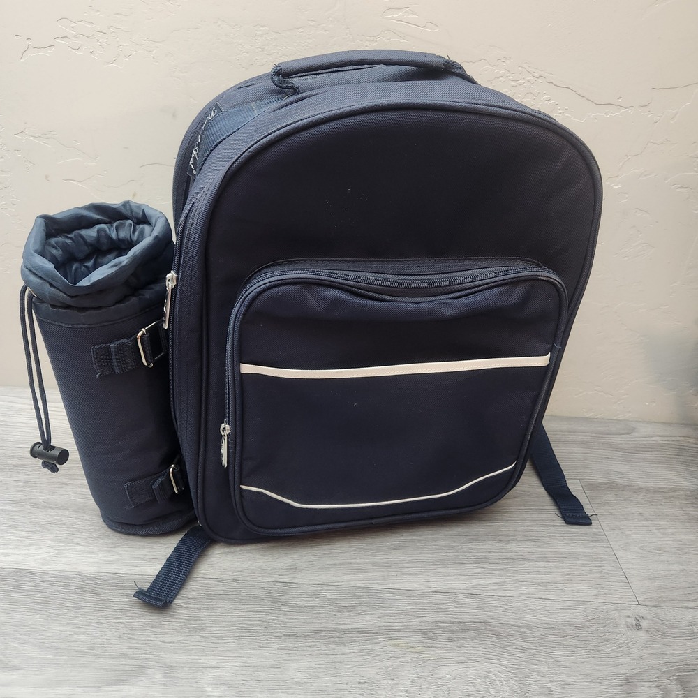 Picnic at Ascot Navy Blue Picnic Backpack Large Insulated Cooler Detachable Bag